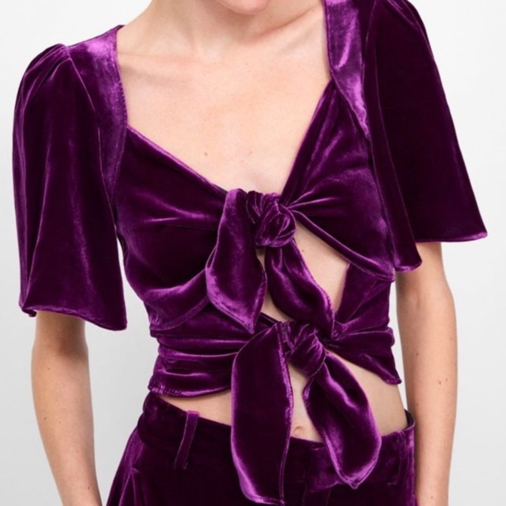 Zara silk velvet front tie top